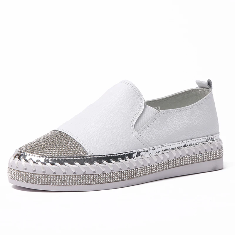 

2019 Famous brand European patchwork Espadrilles Shoes Woman genuine leather creepers flats ladies loafers white leather loafers