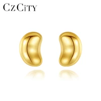czcity small simple moon stud earrings for women fine jewerly pure solid 925 sterling silver pendientes bijoux femme gift se 384