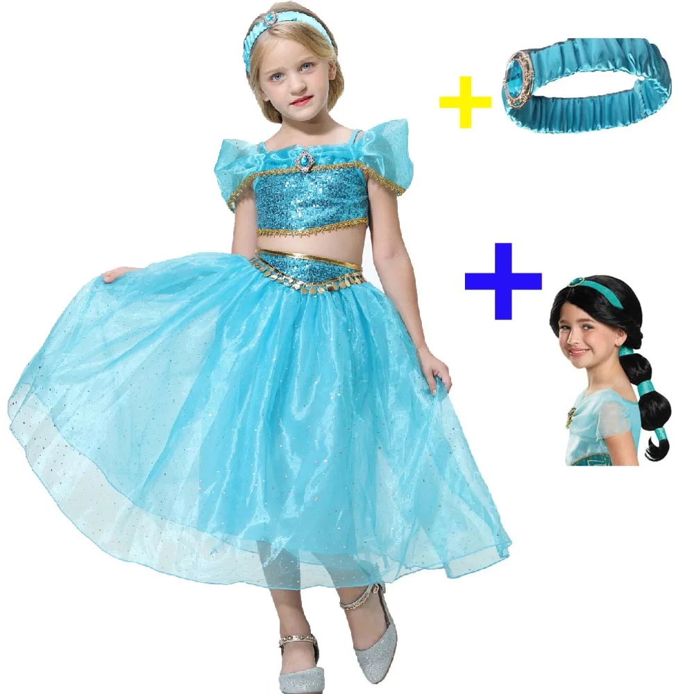 

Movie Aladdin Princess Jasmine Kids Cosplay Costume For Girls Fancy Dress Halloween Costume Carnival Fancy Outfit Top Skirts Sui
