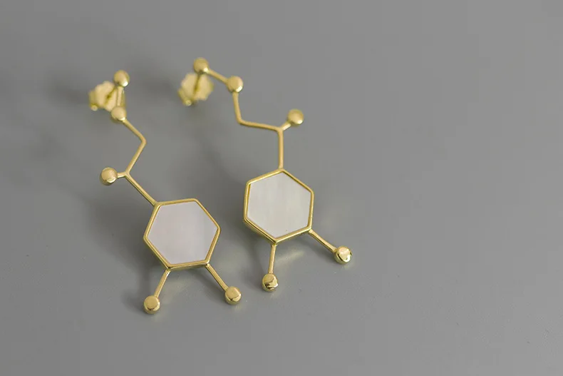 INATURE 925 Sterling Silver Adrenergic Molecule Chemistry Geometric Polygon Stud Earrings for Women Love Jewelry Gift