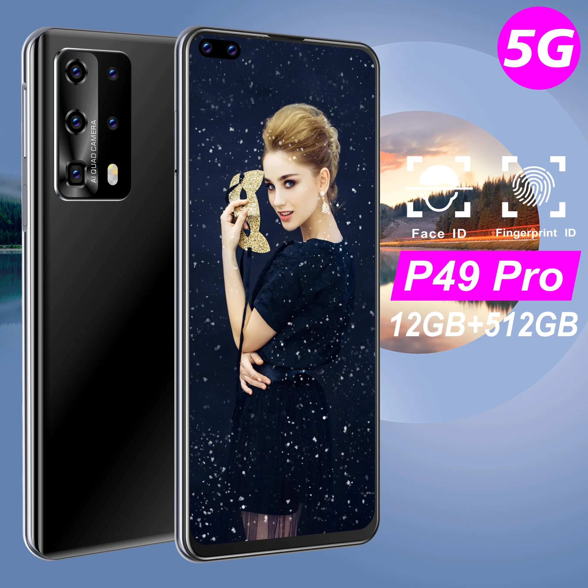 

P49 Pro 2021 Newest 8CORE 256GB 5G Smartphone 7.2 inch Left 10 core 4G network Mobile Phones Android 9.1 4800mAh Battery