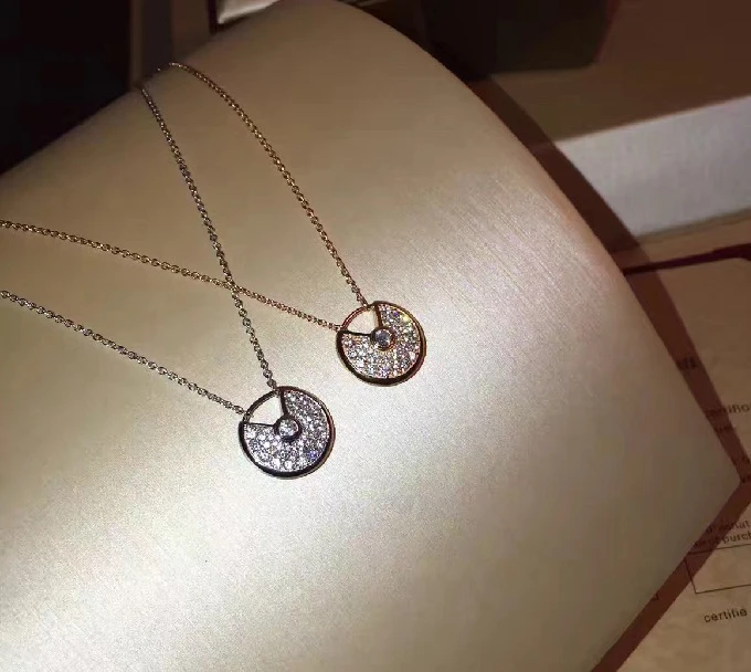 

New High Quality S925 Fine Jewelry Necklace Flying Saucer Pendant Sets Fashion Accessorie Neck Rose Gold Jewel Women Lady