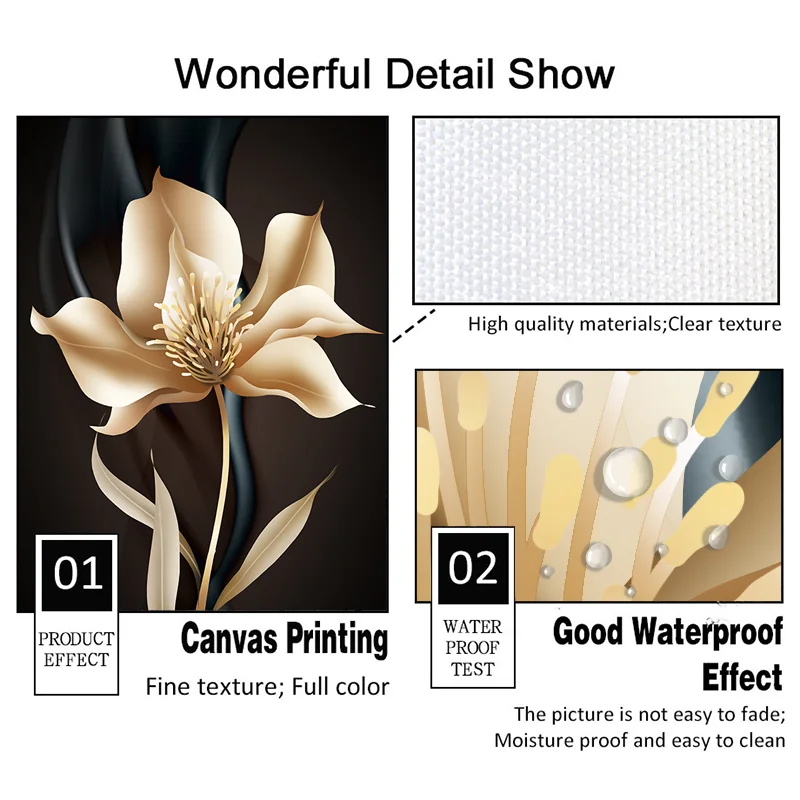 

Nordic Black Golden Flower Wall Art Canvas Painting Abstract Posters and Prints Wall Pictures for Living Room Modern Home Decor