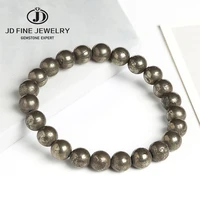 jd natural pyrite 8mm round beads elastic line stretch beaded bracelet fashion man woman jewelry