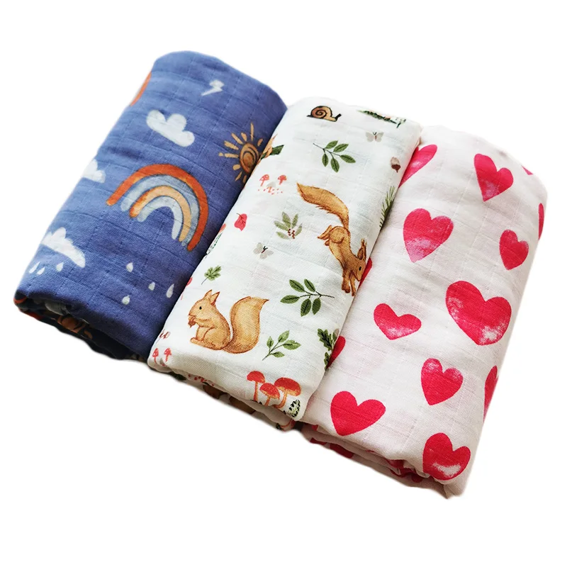 

Муслиновые двухслойные одеяла для новорожденных из бамбука и хлопка с рисунком белки и фруктов