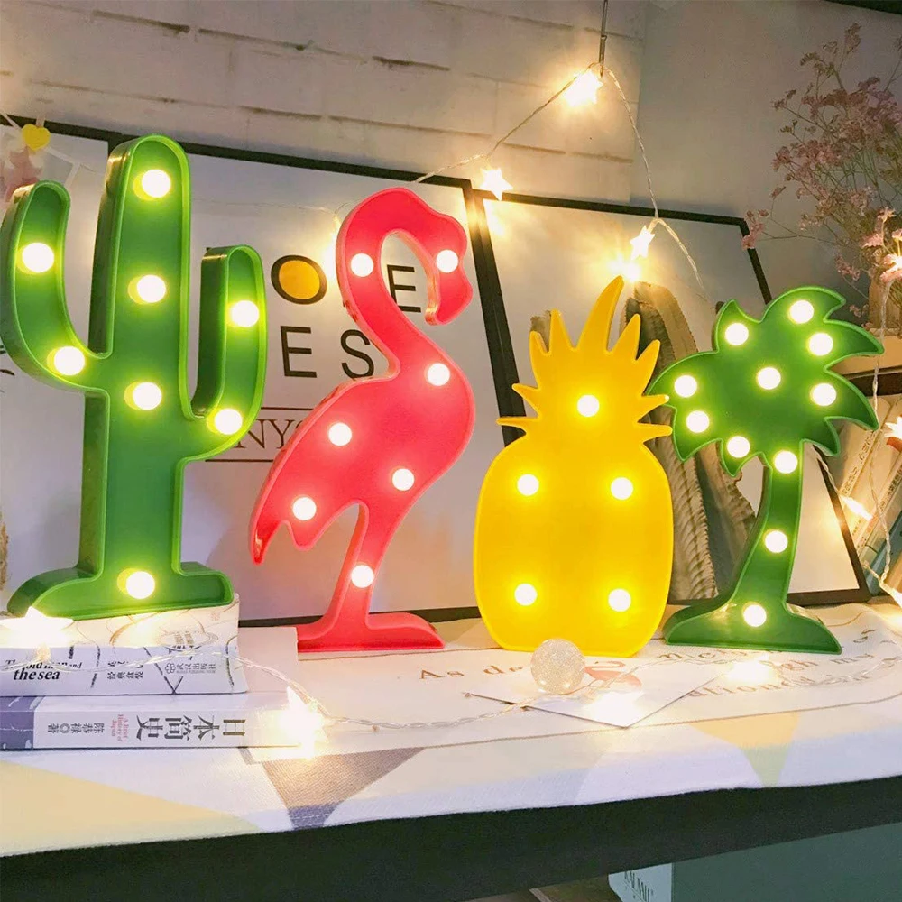 

LED Flamingo Night Light Christmas Rree Decoration Lamp Pineapple 3D Table Lamp Cactus Night Lights for Kids Christmas Gifts