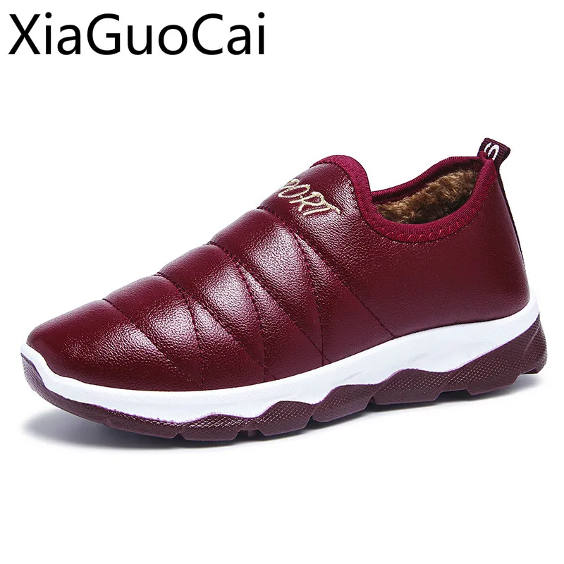 Теплые искусственная кожа ПУ Водонепроницаемый женские зимние сапоги на плоской