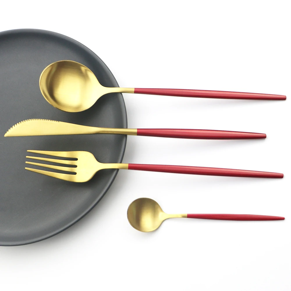 

36 Pcs / Set Red Gold Dinner Set Stainless Steel Cutlery Dessert Tableware Knife Teaspoon Kitchen Cutlery Cutlery Set