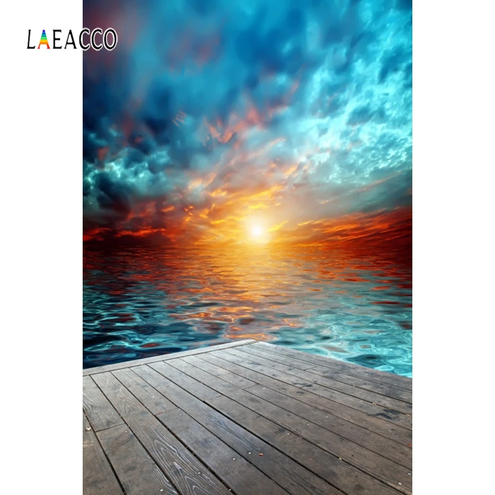 

Laeacco Sunset Seawater Deck Photography Backdrops Summer Holiday Photo Backgrounds Tropical Photophone Photozone Photo Studio