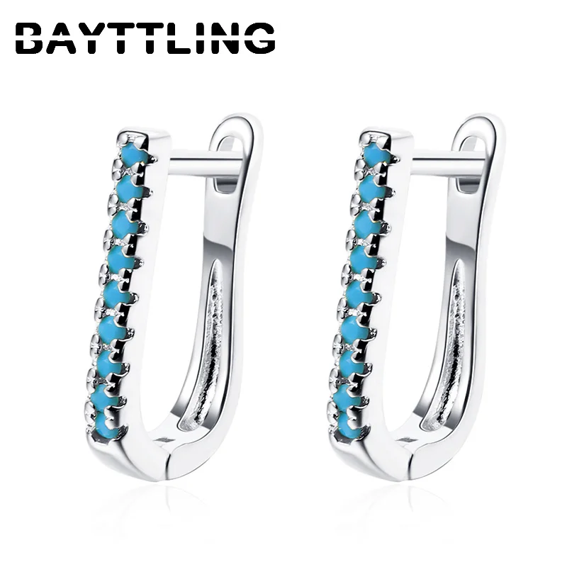 

BAYTTLING Silver Color 15MM Inlaid AAA Zircon Oval Earrings For Women Fashion Earrings Gift Jewelry