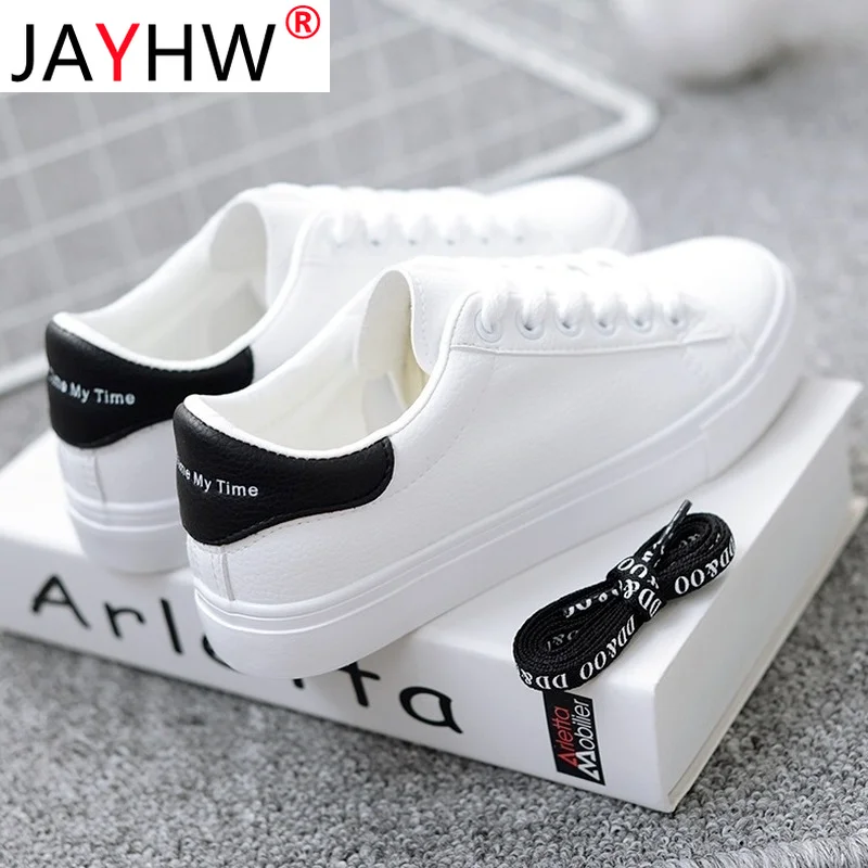 

Кроссовки JAYHW женские на шнуровке, дышащие, Вулканизированная подошва, кожаная повседневная обувь на платформе, белые