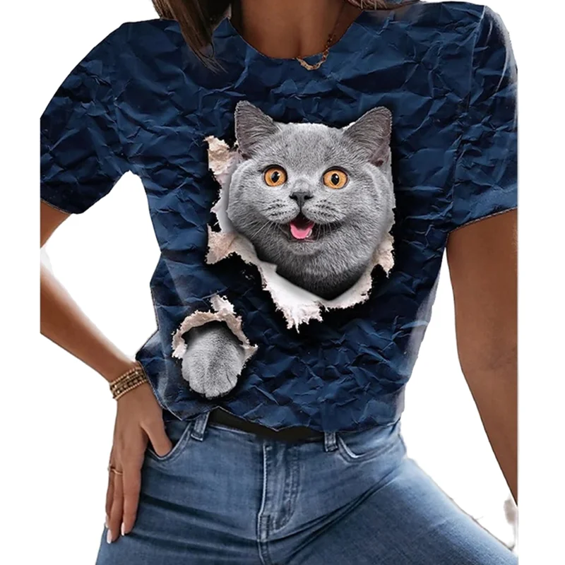 

New Animal Crossing Cat 3D Printing Round Neck T-shirt Women Fun Short Sleeve Top Summer Pullover Retro Style Fashion Casual