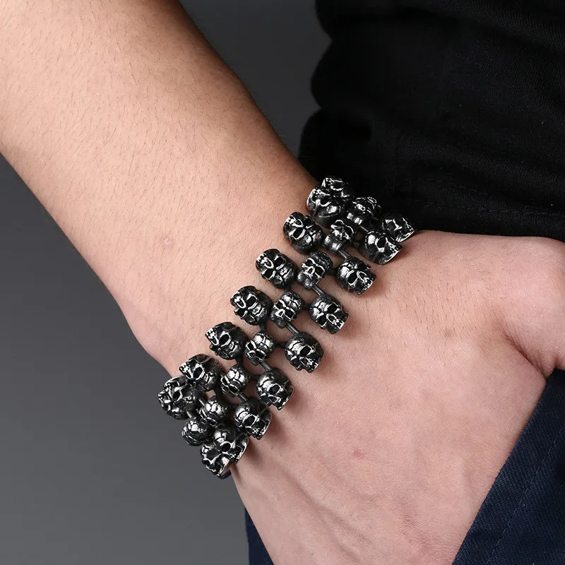 Мужской широкий браслет с черепом из титановой стали модный мужской