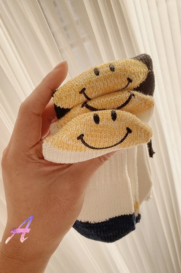 2 Pack KAPITAL Middle Tube Socks Men's Women's Smiley Face  Cotton Socks Casual KAPITAL Knitted Socks