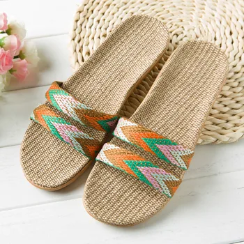 Fashion shoes for women 2022  Anti-slip Linen Home Indoor Open Toe Flat Shoes Beach Slippers chaussure femme женская обувь 1