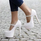 Туфли-лодочки DOBANER женские на платформе, блестящие белые туфли на шпильке, туфли-лодочки на тонком каблуке, для косплея, свадьбы, вечеринки, большие размеры 44 46 47 52, 2021