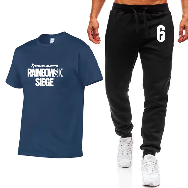 Summer Men t Shirt Tom Clancys Rainbow Six Siege T-shirt Casual Fashion Hip Hop cotton T-Shirt high quality T Shirts+pants suitX |