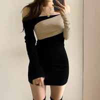 2021 summer new dress womens thin collarbone exposed sexy hip wrap skirt scheming temperament open shoulder bottomed skirt