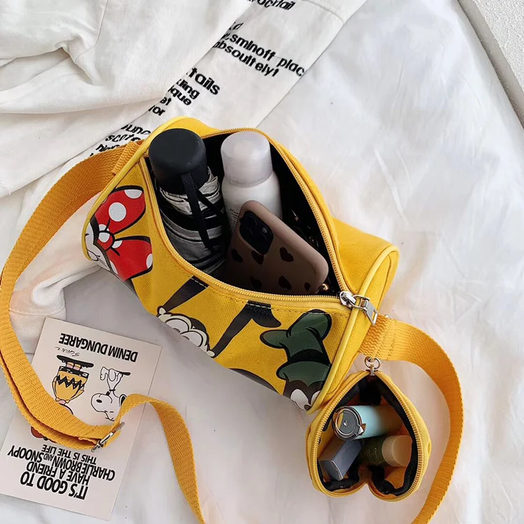 

2pcs Disney Mickey Mouse cartoon Canvas Bucket Bag Shoulder messenger bag+ coin purse Small Bag Mickey Cartoon Small Bag