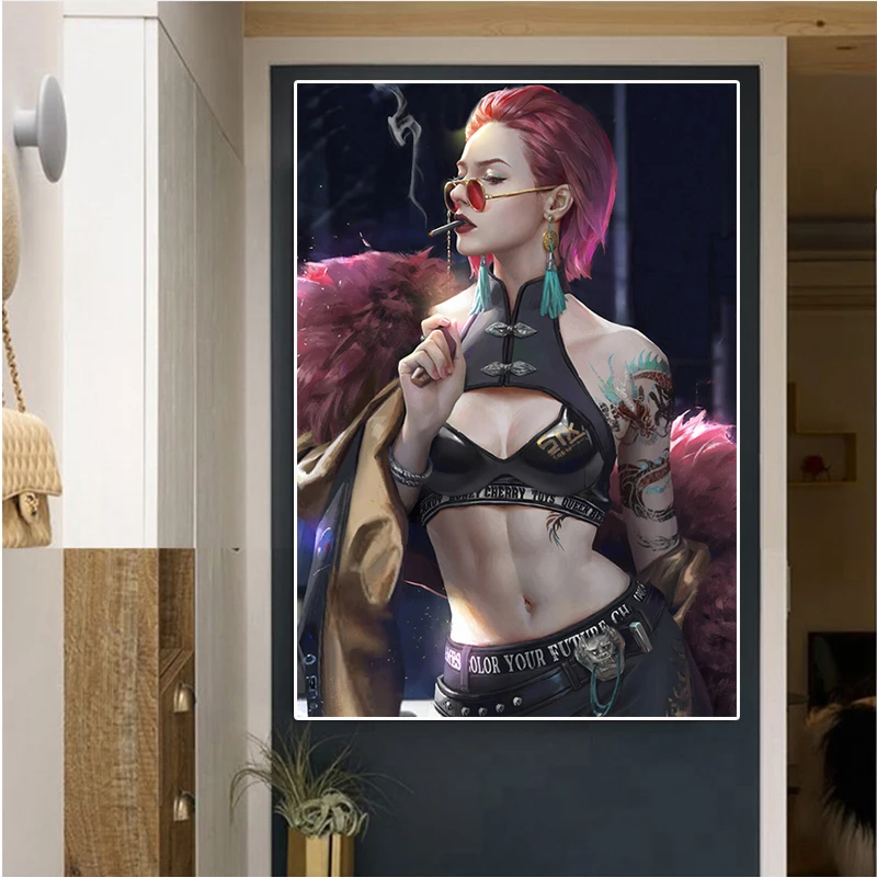 Картина на холсте настенные 3d постеры модная девушка с очками тату картинки
