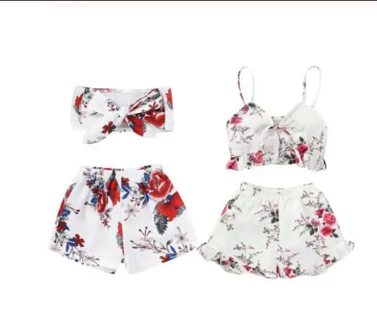 

Блузка без рукавов с оборками и цветочным принтом для маленьких девочек, летний комплект детской одежды