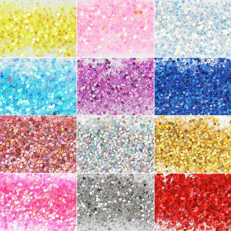 

10ML/Jar Chunky Holographic Nail Glitter Powder Mixed Size Iridescent Flakes Acrylic Powder Body Eyeshadow Dust For a Manicure#1