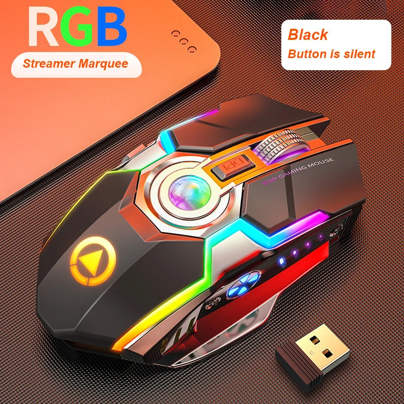 

Wireless Gaming Mouse Rechargeable 2.4G USB Mouse Silent 1600 DPI Ergonomic 7 Keys RGB LED Backlit Optical For Laptop Computer