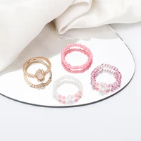 boho colorful rice beads rings for women handmade braided elastic pearl adjustable rings set girls party jewelry gifts wholesale