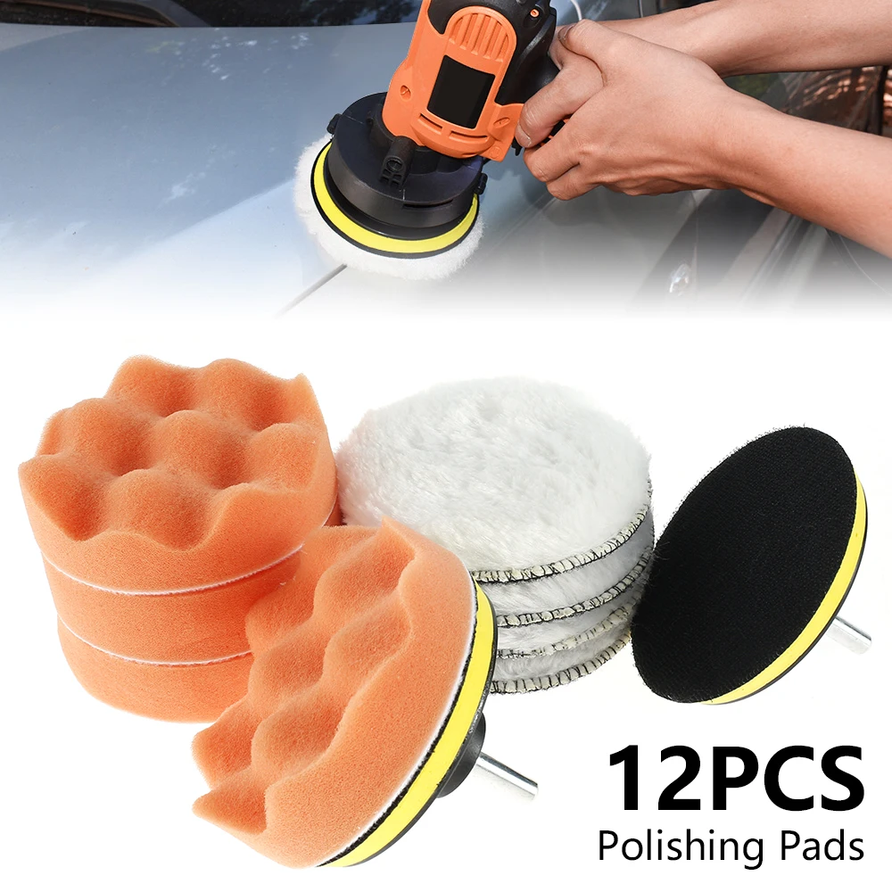 

12pcs 4 Inch Polishing Pads Set Sponge Woolen Waxing Buffing Pad with M10 Drill Adapter Car Foam Polisher Attachment Accessories