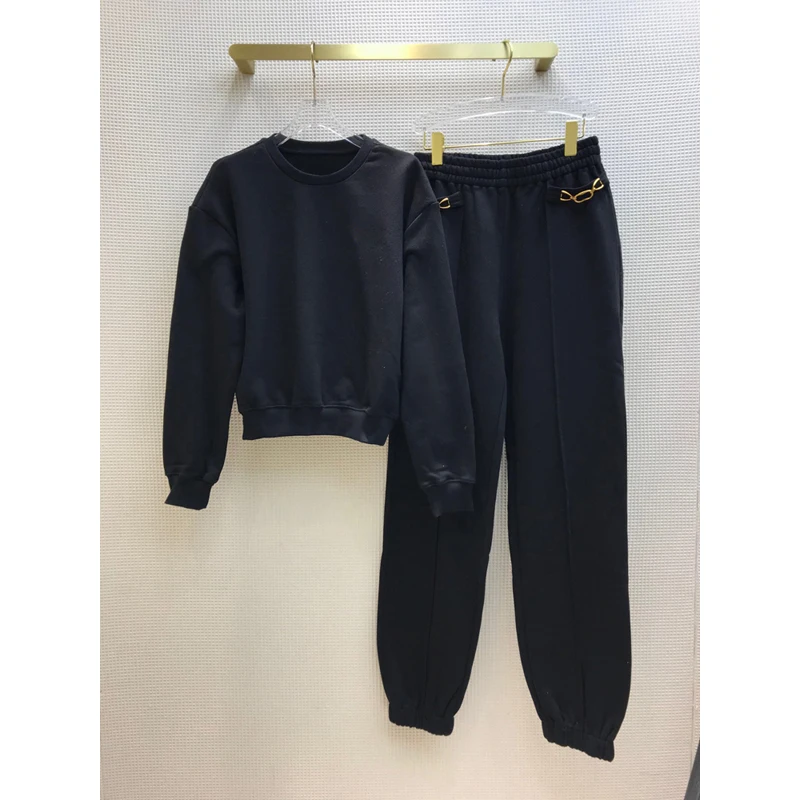 

High End Quality 11.21 Fashion Embroidery Cotton Sweatshirt + Harem Pants Sweatpants Casual Comfortable Set Women