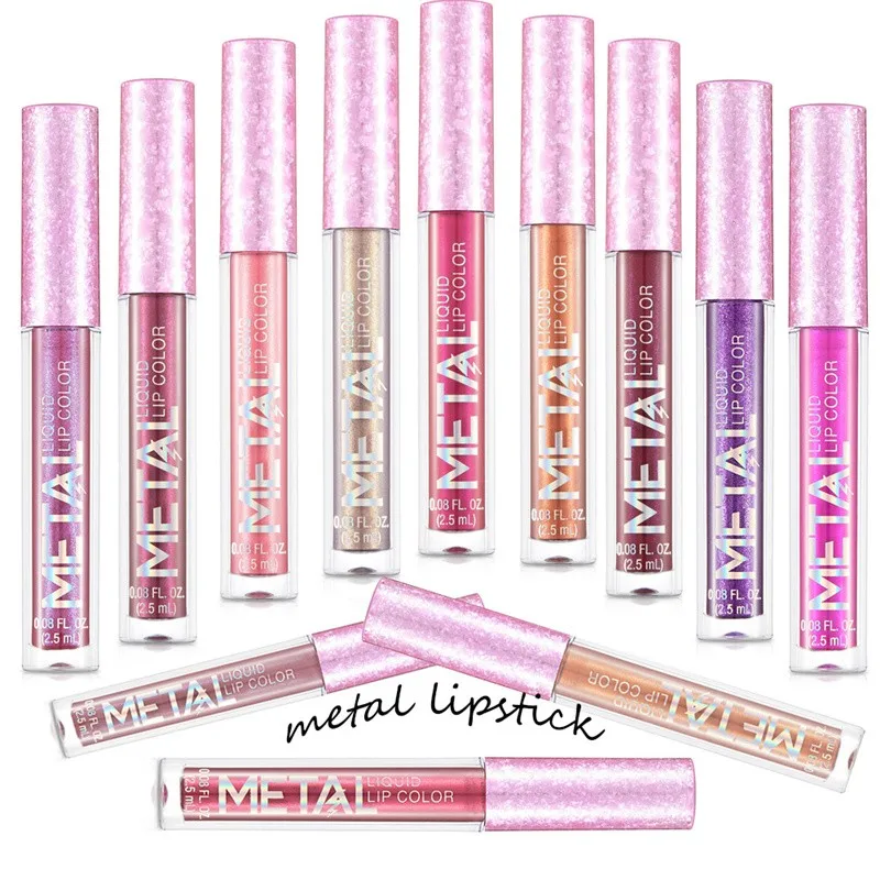 

Metallic Glitter Matte Lipstick Waterproof Shimmer Red Lipstick Satin Metallic Color Lasting Makeup