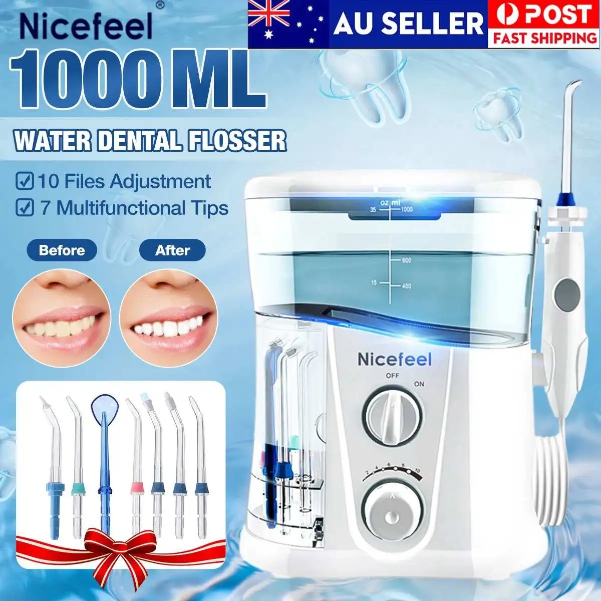 

Электрический ирригатор для полости рта Nicefeel, 1000 мл, зубная щетка для всей семьи с 7 насадками