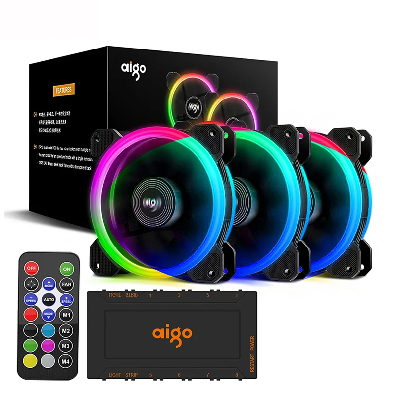 

Бесшумный охлаждающий вентилятор Aigo DR12, 120 мм, вентилятор охлаждения для ПК RGB, чехол для игрового ПК, ИК-пульт дистанционного управления, кул...