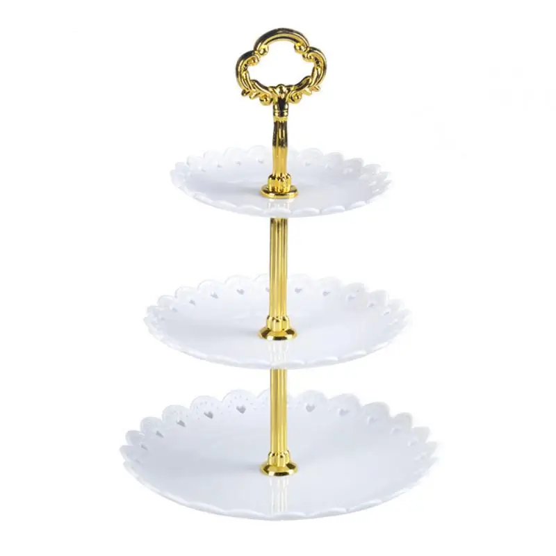 

3 Tier Cake Stand Plates Style European Wedding Party Multi Layer Plastic Three-tier Fruit Tray Snack Candy Tray Kitchen Tools