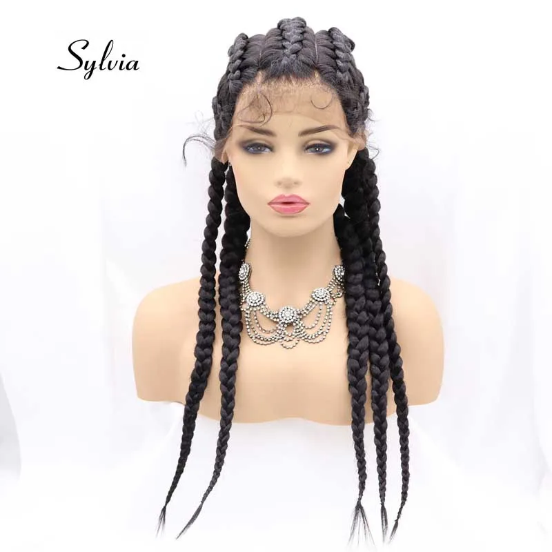 Sylvia Black/Mixed Brown Synthetic Box Braid Lace Front Wigs For Women Hair Cornrow 5Braids Hair Wig