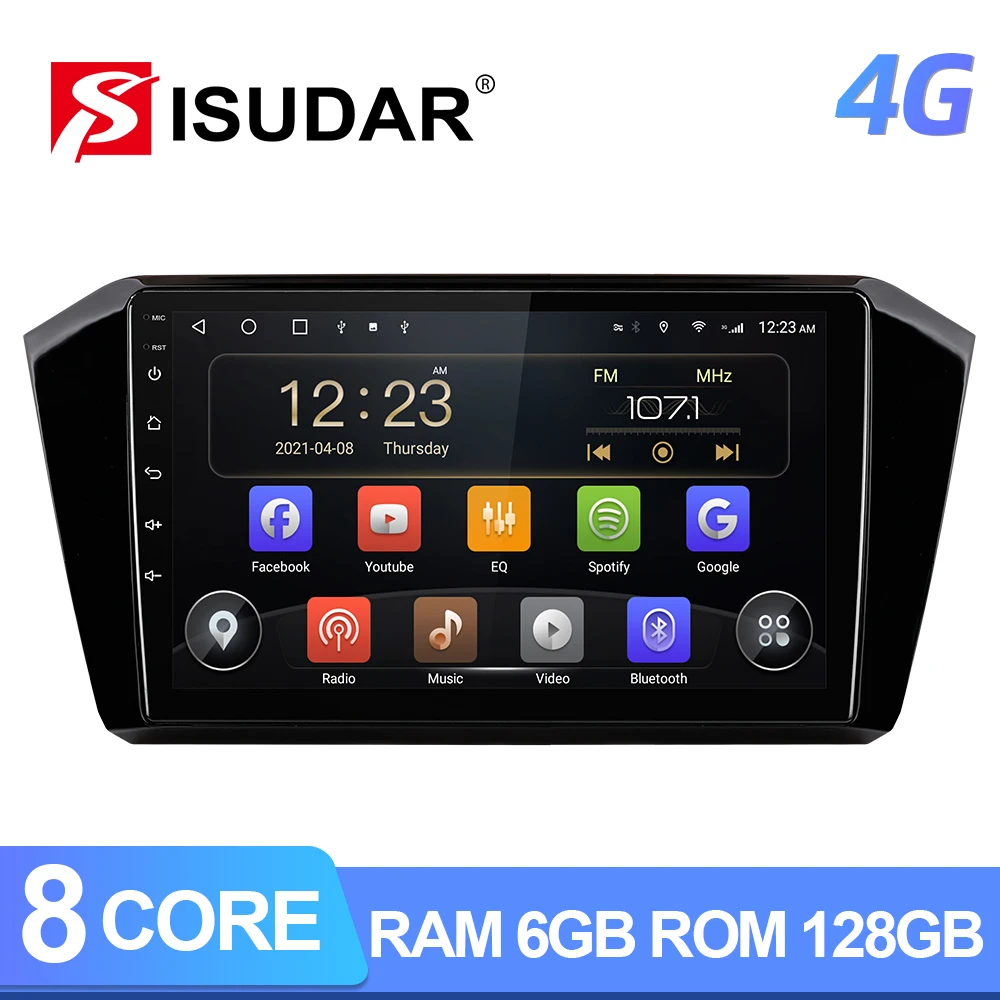Автомобильное радио ISUDAR T72 QLED 4G Android для VW/Volkswagen Passat B8 2015- GPS CANBUS Carplay Octa Core RAM 6 ГБ ROM 128 ГБ DVR No 2din on.
