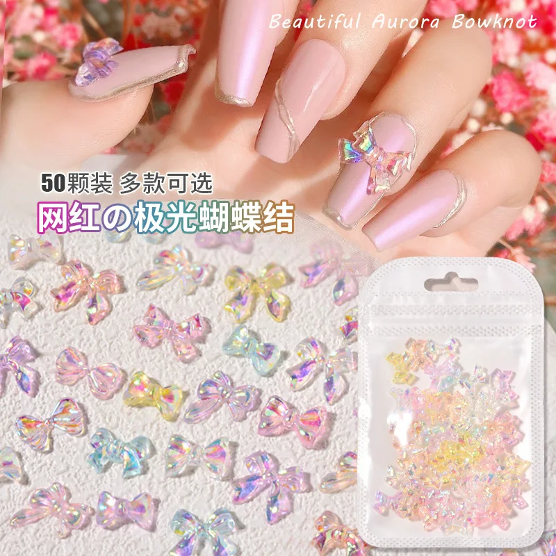 

Nail Art Aurora Color Bow Mixed Symphony Transparent Three-dimensional Nail Sticker Rhinestone Jewelry