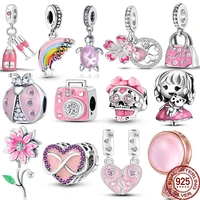 hot sale sterling silver 925 pink series charm exquisite jewelry fits pandora original bracelet pendant beads for making fashion