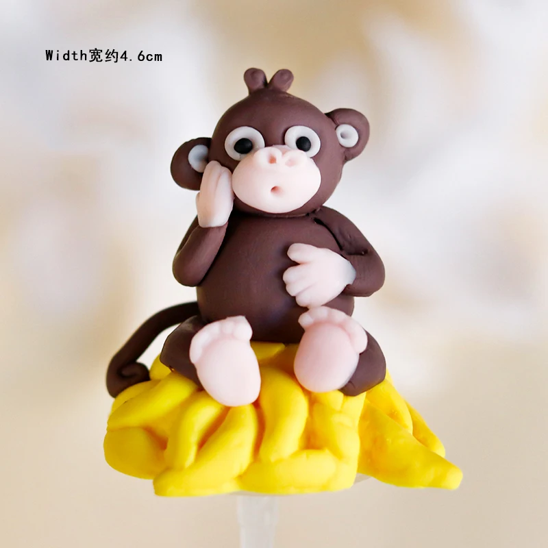 Monkey Лисичка, Сика, олень, Лев, грибы, Топпер для торта на день рождения, для вечеринки в честь рождения ребенка, детские принадлежности для выпечки, коллекция животных, подарки на свадьбу, любовь - Цвет: Monkey