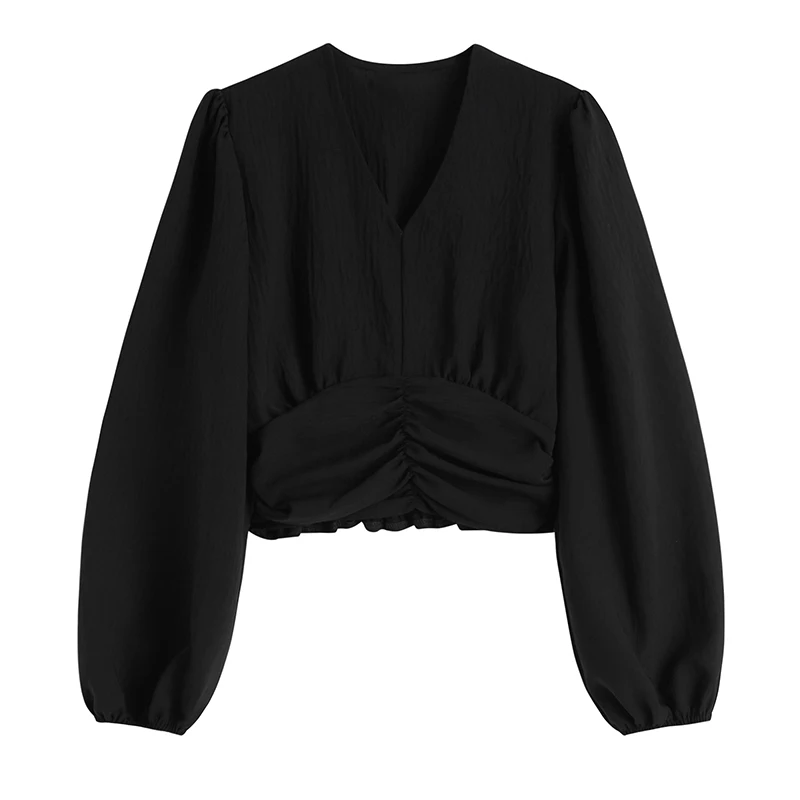 

high waist V-neck shirt women's spring slim shirt design