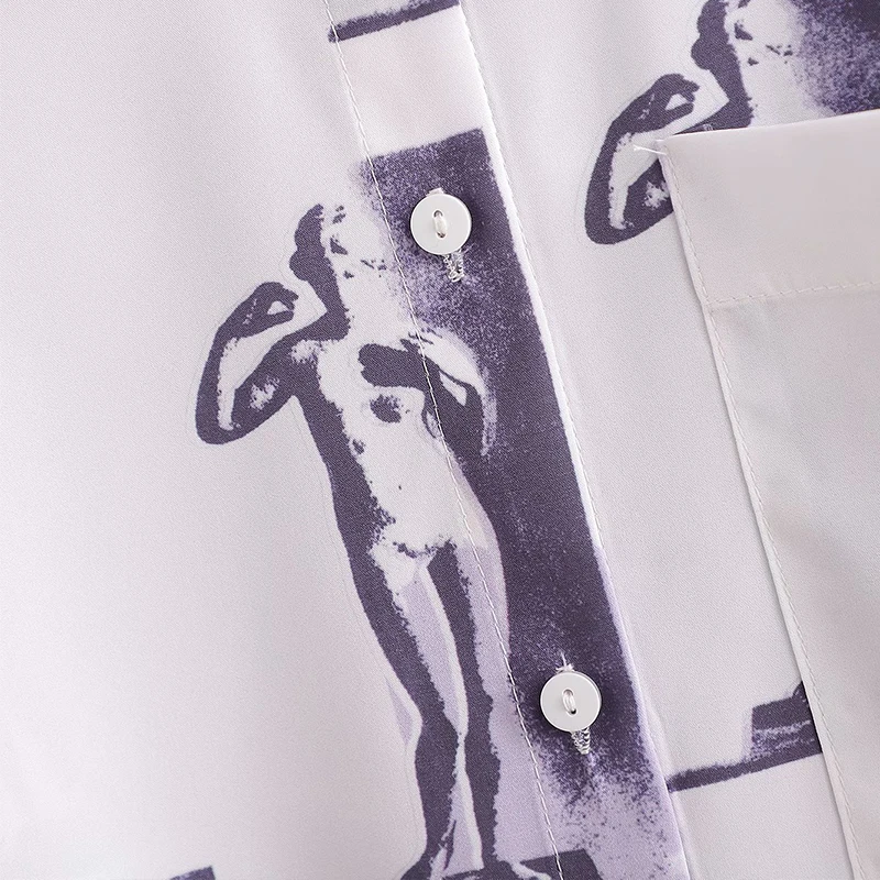 

2020 Women Spring Autumn Tops Abstract Printed Long-sleeved Vintage Turn Down Collar Lady Fashion Outerwear Loose Shirts