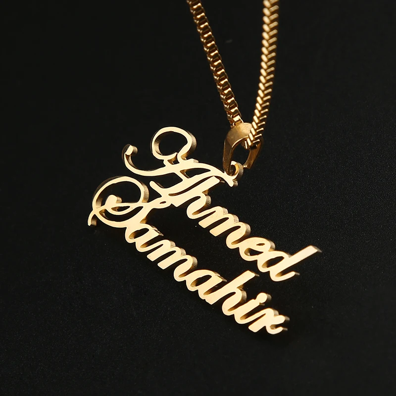 

Customized Two Names Nameplate Necklace Stainless Steel Gold Name Necklaces Couple Wedding Custom Jewelry Bijoux Femme Gifts