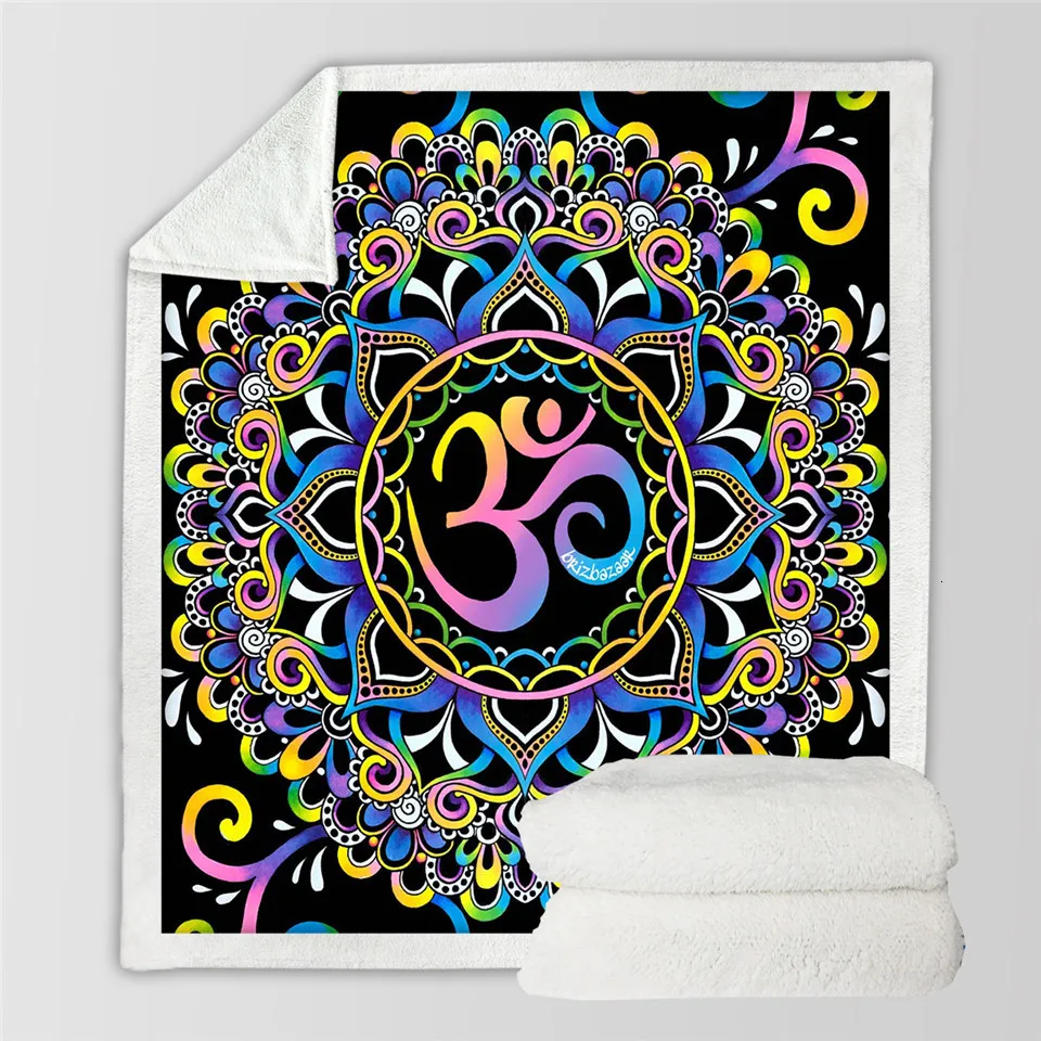 DoodleOhm Trippy Alien by Brizbazaar Sherpa Blanket Watercolor Throw Blanket The Third Eye Custom Blanket Mandala Saucerman Mantas De Cama - Цвет: DoodleOhm