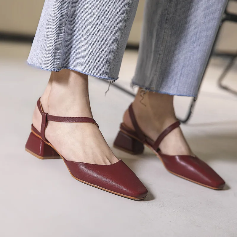 

VERCONAS 2020 Fashion Summer Working Shoes Woman Pumps Woman Sandals Genuine Leather Casual Square Toe High Heeled Shoes Woman