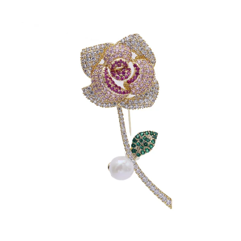 

Brand Rose Flower Brooches Pins European and American Fashion Wedding Party Bridal Corsage Jewellery Cubic Zirconia Pearl Brooch