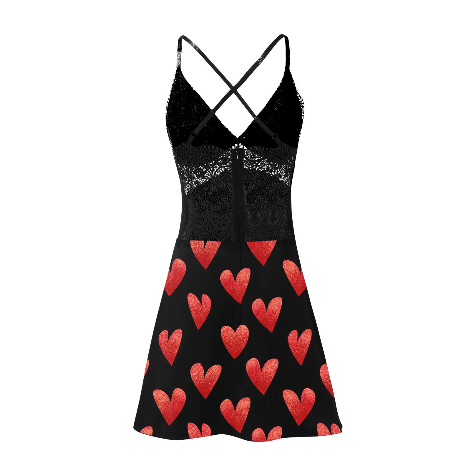 

Women Fashion Sexy Nightdress Lace Sleepwear Lrregular Print Ladies Valentine's Day Nightgown Pijama Mujer Encaje