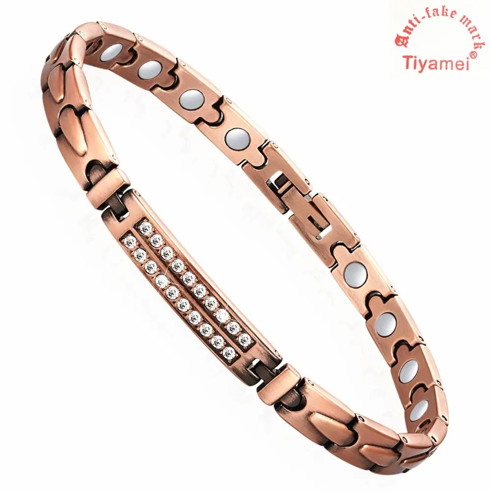 

Magnetic copper bracelet with 99.99% solid copper sparkling cubic zircon magnetic health belt gift box and tools