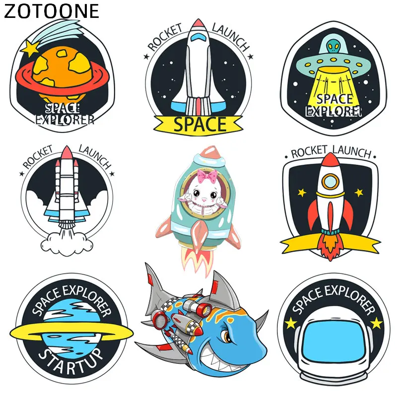 ZOTOONE приклеивающиеся утюгом нашивки пространство наклейка с ракетой переводы