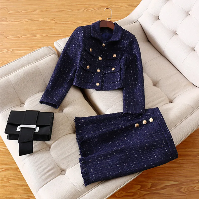 Женский твидовый костюм из двух предметов Роскошный дизайнерский короткий