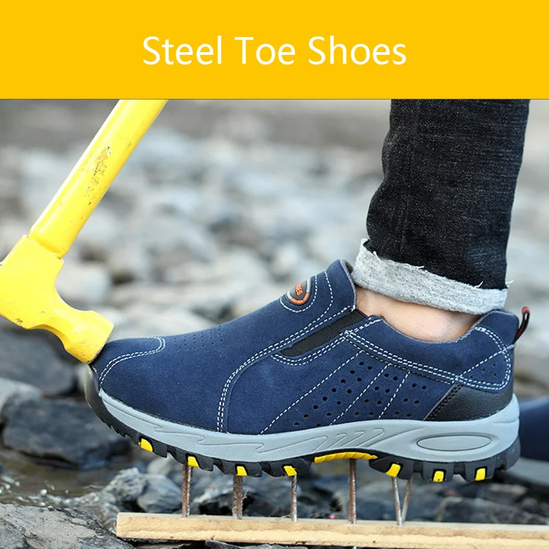 Замшевая кожаная Спортивная рабочая Мужская обувь со стальным носком легкая